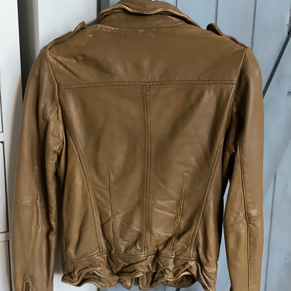 MUUBAA Fitted Leather Jacket Mustard Yellow US 2 - Picture 6 of 8